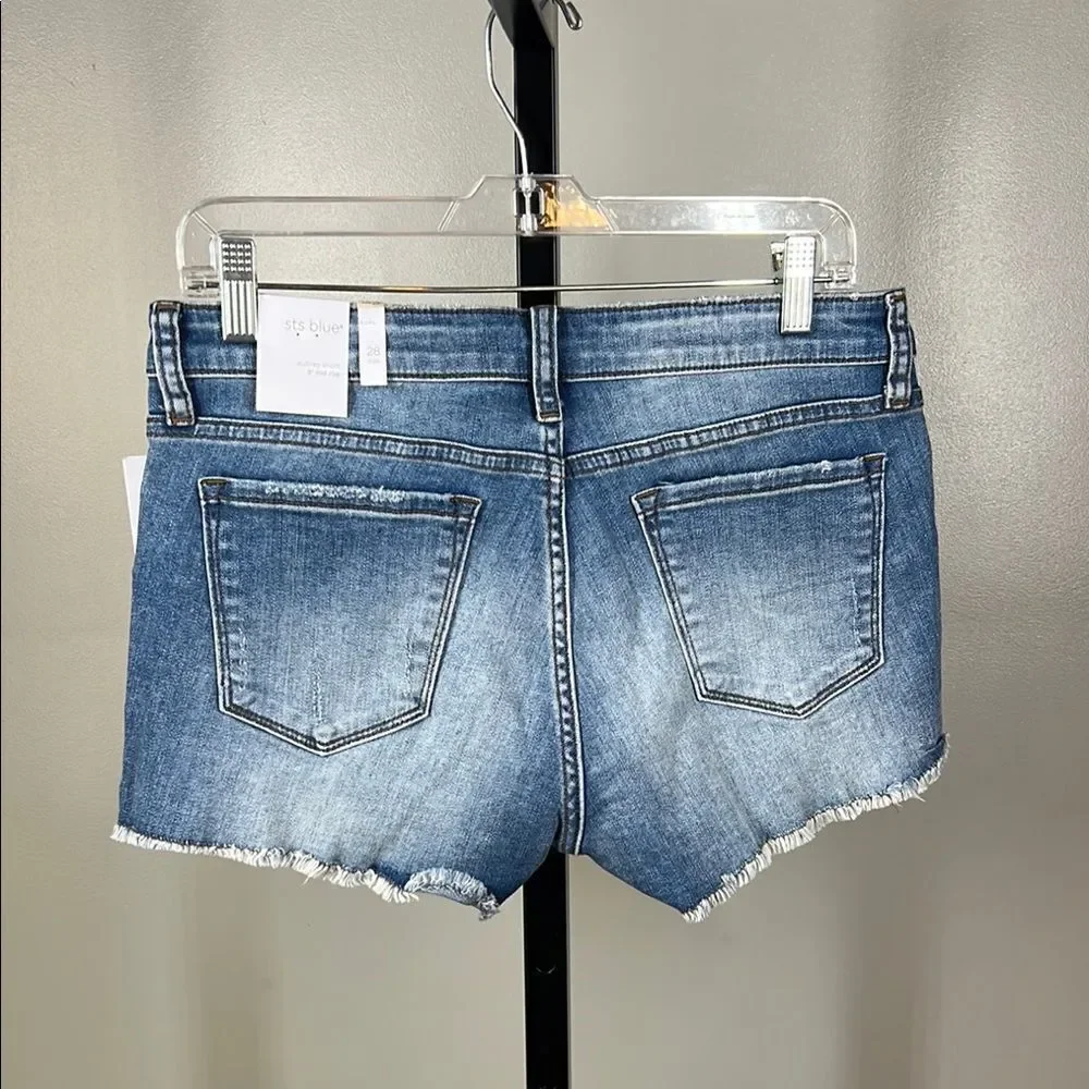 Denim Blue Frayed Hem Shorts